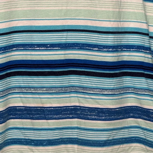 Woman Within 1X Shirt Top Blue Striped Short Sleeve Scoop Neck Cotton Blend Knit - Picture 2 of 7